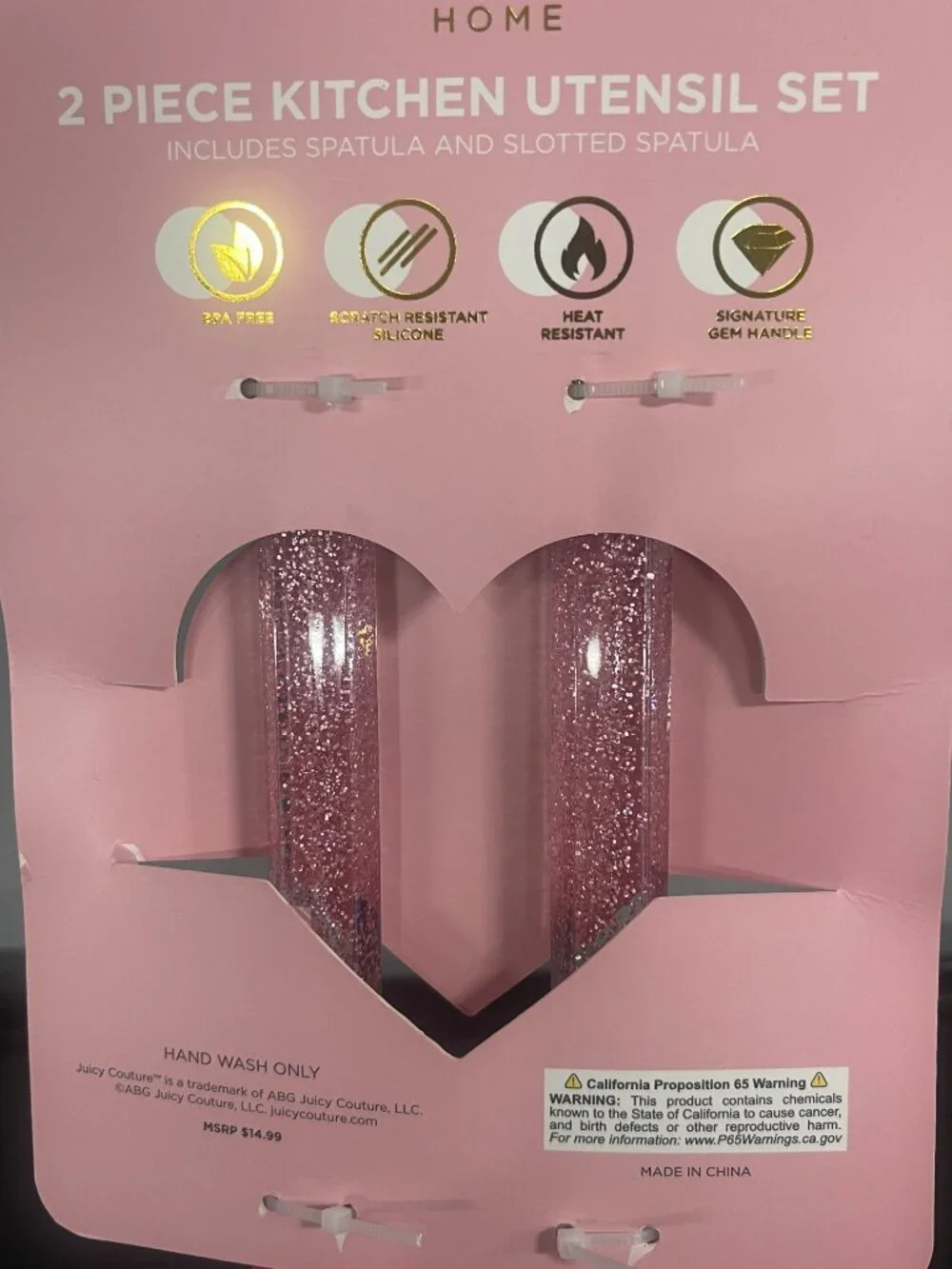 Juicy Couture Home Pink Glitter 2 Pc Silicone Spatula Set NIP